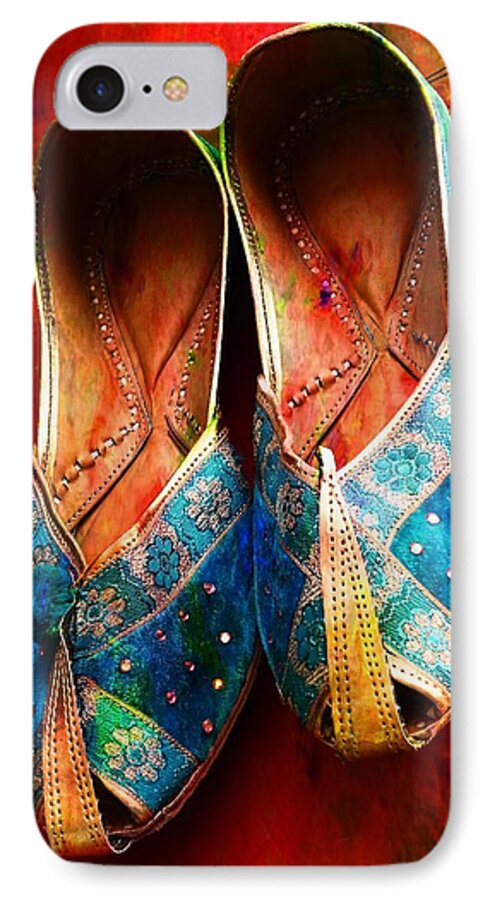 Colourful Footwear iPhone 7 Case featuring the photograph Colorful Footwear Juttis Sales Jaipur Rajasthan India by Sue Jacobi