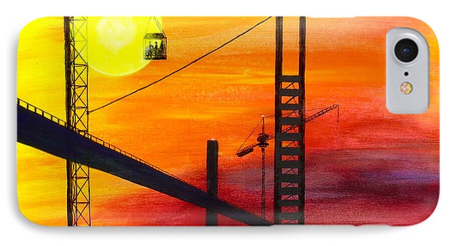 Crane iPhone 7 Case featuring the painting Constructing a City by Vic Delnore