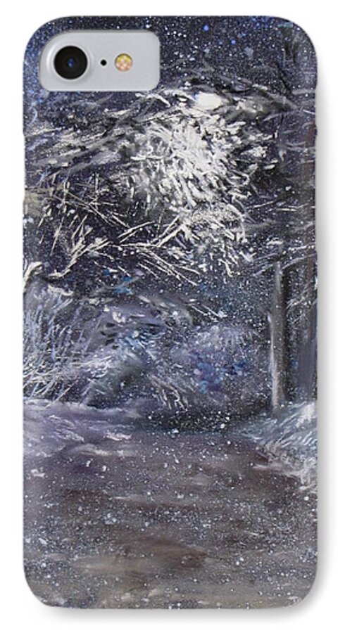 Snow iPhone 7 Case featuring the painting Country Road on a Wintery Night by Jack Skinner