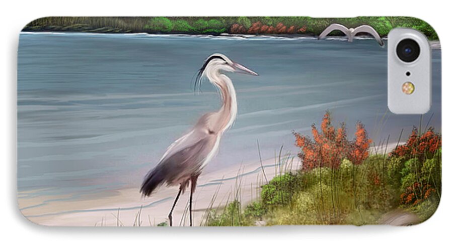 Anthony Fishburne iPhone 7 Case featuring the digital art Crane by the sea shore by Anthony Fishburne