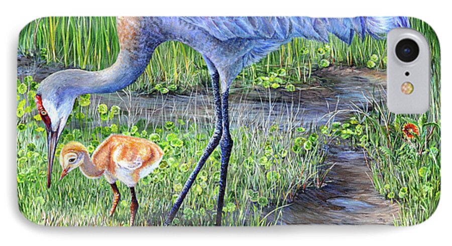Sandhill Crane iPhone 7 Case featuring the painting Crane Circle by AnnaJo Vahle