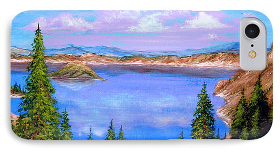Lake iPhone 7 Case featuring the painting Crater Lake Oregon by Bella Apollonia