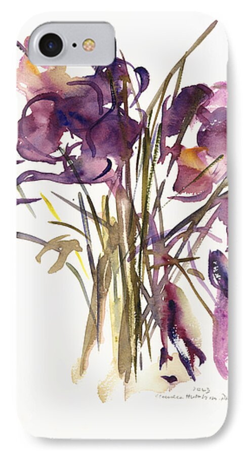 Crocuses iPhone 7 Case featuring the painting Crocus by Claudia Hutchins-Puechavy
