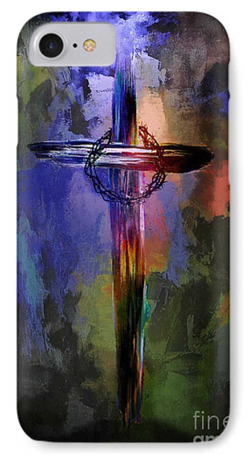Crown iPhone 7 Case featuring the painting Cross with crown. by Andrzej Szczerski