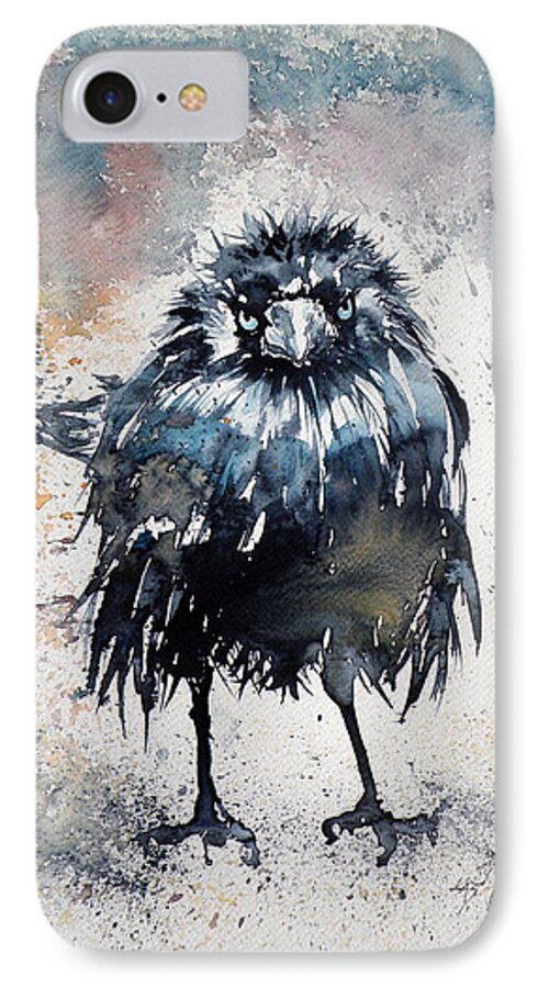 Crow iPhone 7 Case featuring the painting Crow after rain by Kovacs Anna Brigitta