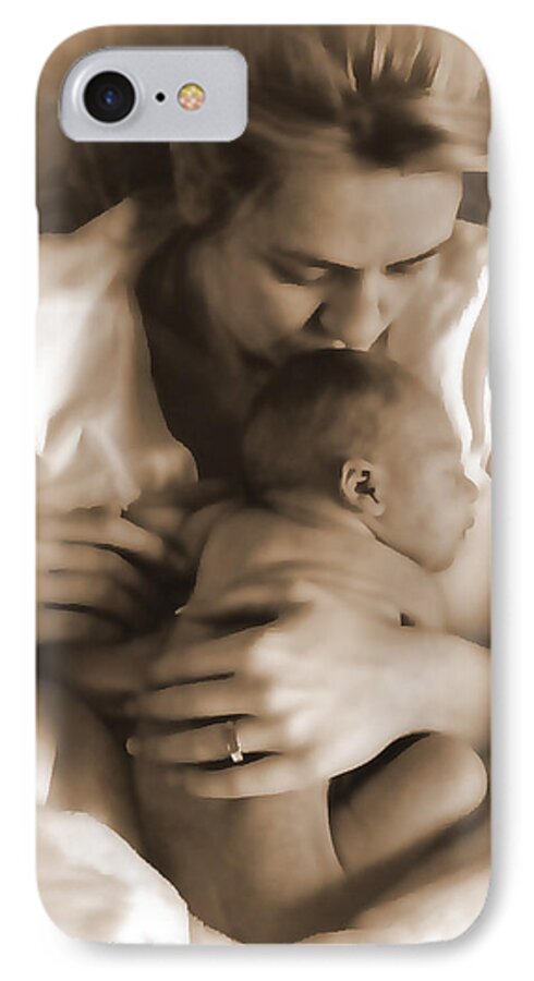 Motherhood iPhone 7 Case featuring the photograph Cuddling with Mom by Shirley Heier