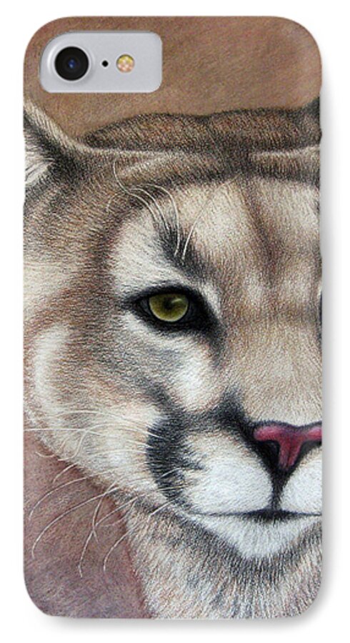 Cougar iPhone 7 Case featuring the drawing Cy by Jo Prevost