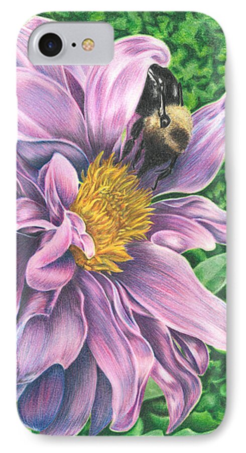 Dahlia iPhone 7 Case featuring the drawing Dahlia by Troy Levesque