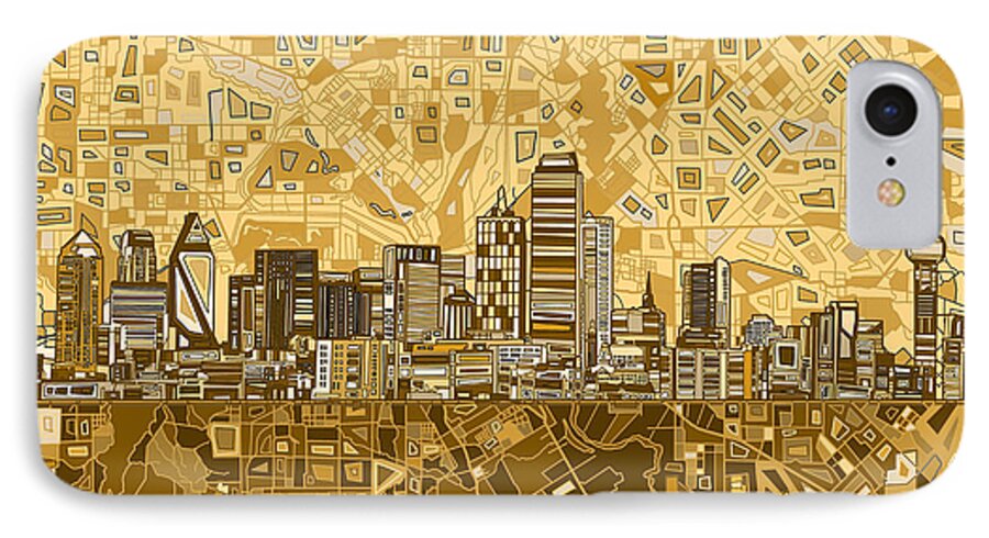 Dallas iPhone 7 Case featuring the painting Dallas Skyline Abstract 6 by Bekim M