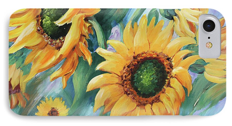 Taken In March 2011-sunflowers iPhone 7 Case featuring the painting Dancing in the Wind by Marta Styk