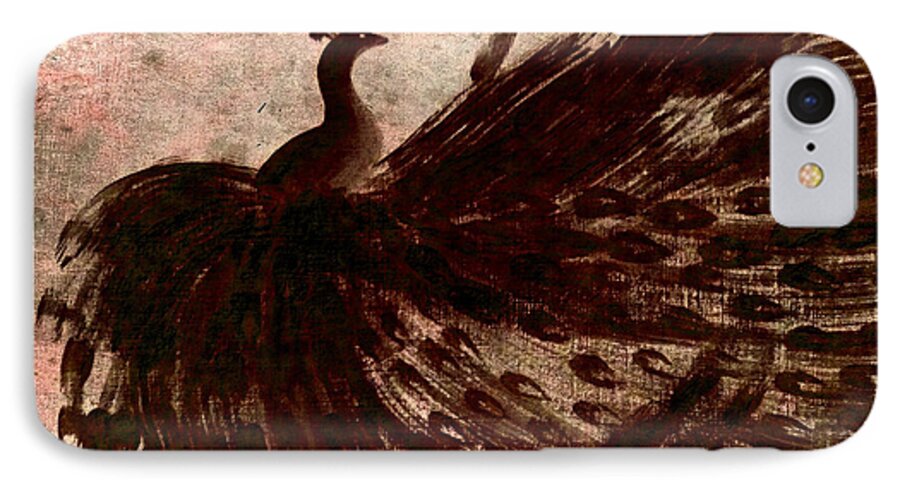 Gray iPhone 7 Case featuring the painting DANCING PEACOCK grey by Anita Lewis