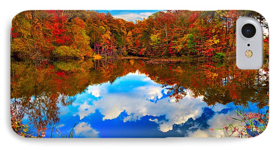 Fall iPhone 7 Case featuring the photograph Davis Pond Reflections by Steven Llorca