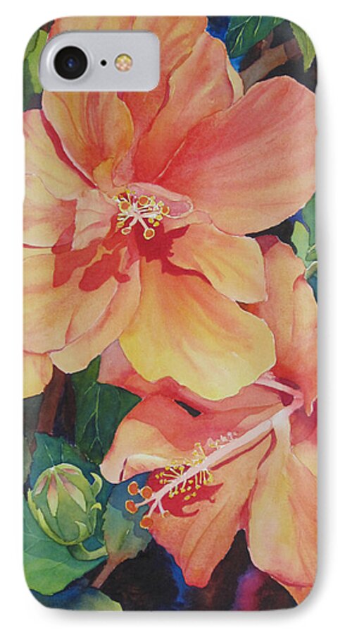 Hibiscus iPhone 7 Case featuring the painting Double Hibiscus by Judy Mercer