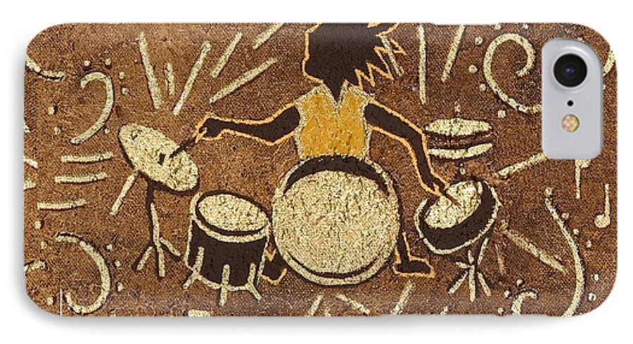 Kokopelli iPhone 7 Case featuring the painting Drummer by Katherine Young-Beck
