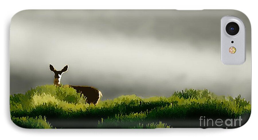 Digital Clone Painting iPhone 7 Case featuring the digital art Dunes Deer P by Tim Richards