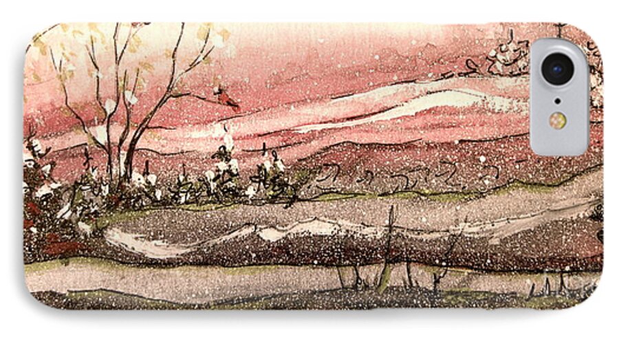 Cardinals iPhone 7 Case featuring the painting Early Spring Church Snow by Gretchen Allen