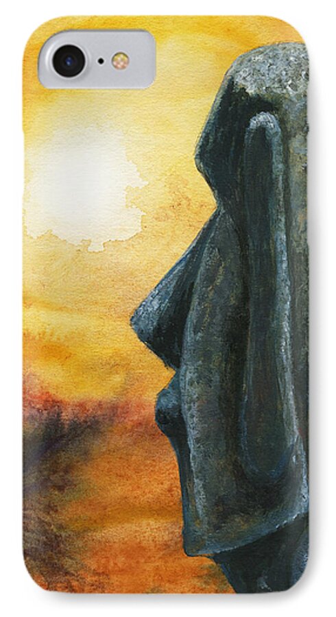 Easter Island iPhone 7 Case featuring the painting Easter Island Enigma by Hartmut Jager