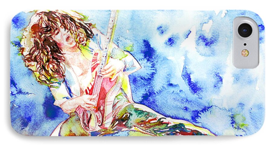 Van Halen iPhone 7 Case featuring the painting EDDIE VAN HALEN PLAYING the GUITAR.1 watercolor portrait by Fabrizio Cassetta