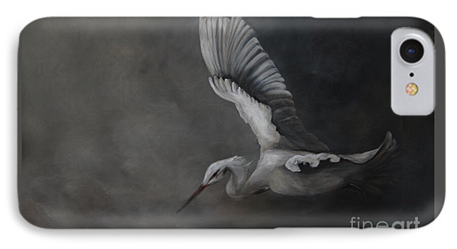 Birds iPhone 7 Case featuring the painting Egret In Flight by Nancy Bradley