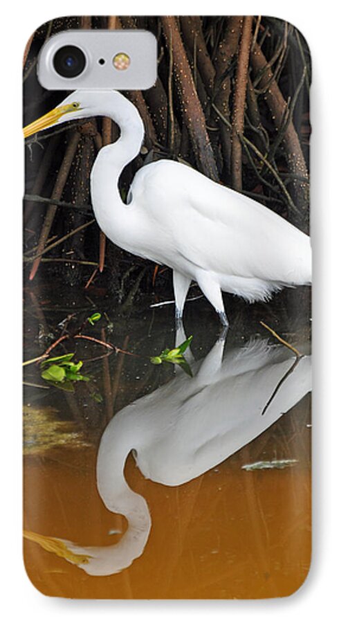 Florida iPhone 7 Case featuring the photograph Egret Reflected in Orange Waters by Bruce Gourley