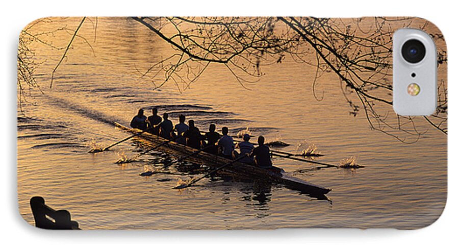 Team Sports iPhone 7 Case featuring the photograph Eight man crew rowing along Montlake Cut by Jim Corwin