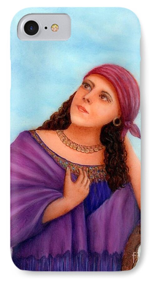 Gypsy Woman iPhone 7 Case featuring the painting Enchanting Carmelita by Lora Duguay