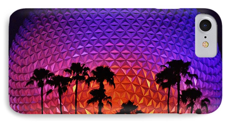 Beach Bum Pics iPhone 7 Case featuring the photograph Epcot Ball with Palm Trees by Billy Beck