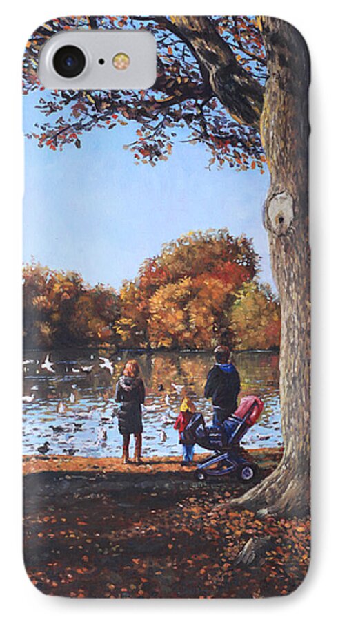 Duck iPhone 7 Case featuring the painting Feeding the Ducks at Southampton Common by Martin Davey