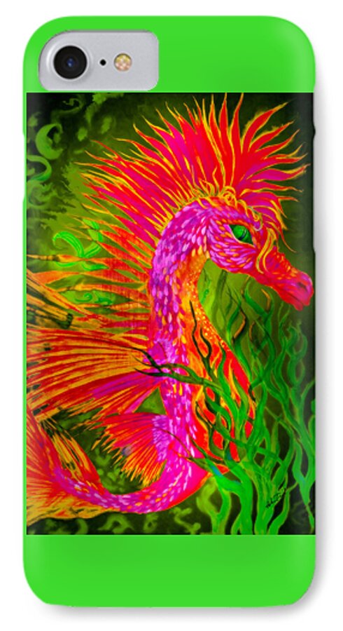 Seahorse iPhone 7 Case featuring the painting Fiery Sea Horse by Adria Trail