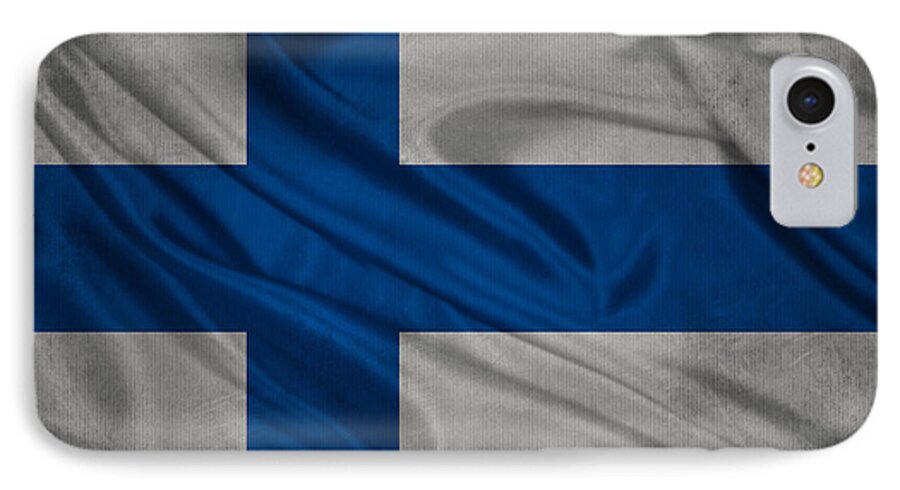Painting iPhone 7 Case featuring the digital art Finnish flag waving on canvas by Eti Reid