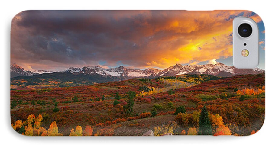 Sunset iPhone 7 Case featuring the photograph Firery Sunset at Dallas Divide by Tim Reaves