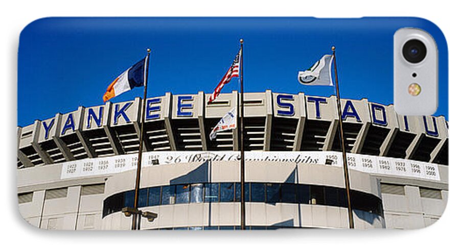 Photography iPhone 7 Case featuring the photograph Flags In Front Of A Stadium, Yankee by Panoramic Images