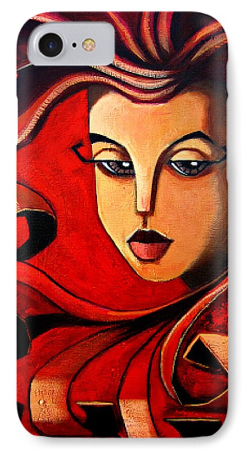 Girl iPhone 7 Case featuring the painting Flaming Serenity by Oscar Ortiz