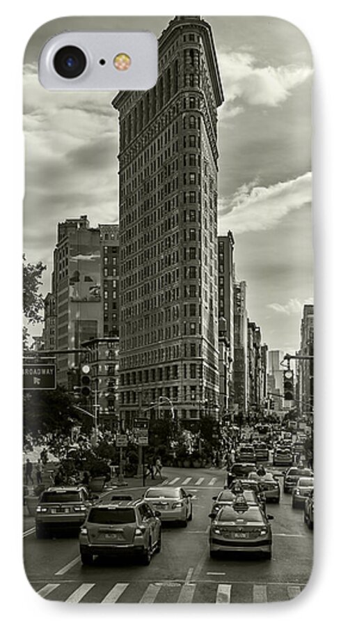 Flatiron Building iPhone 7 Case featuring the photograph Flatiron Building - Black and White by Jatin Thakkar