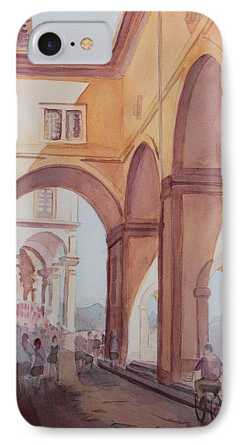 Florence iPhone 7 Case featuring the painting Florence Arcade by Jenny Armitage