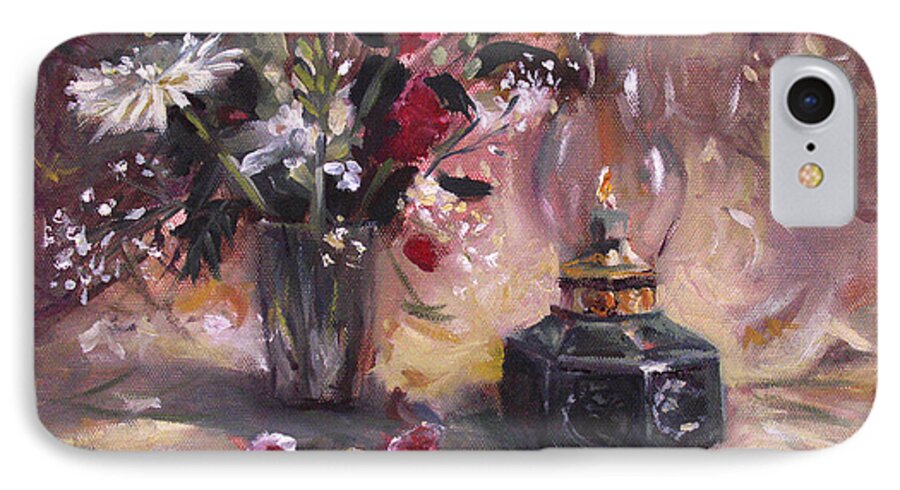 Flowers iPhone 7 Case featuring the painting Flowers with Lantern by Nancy Griswold