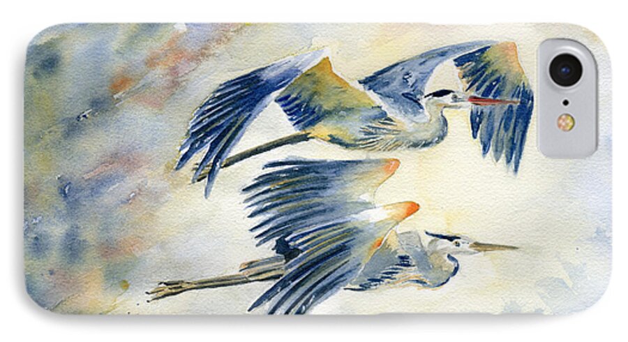 Great Blue Heron iPhone 7 Case featuring the painting Flying Together by Melly Terpening