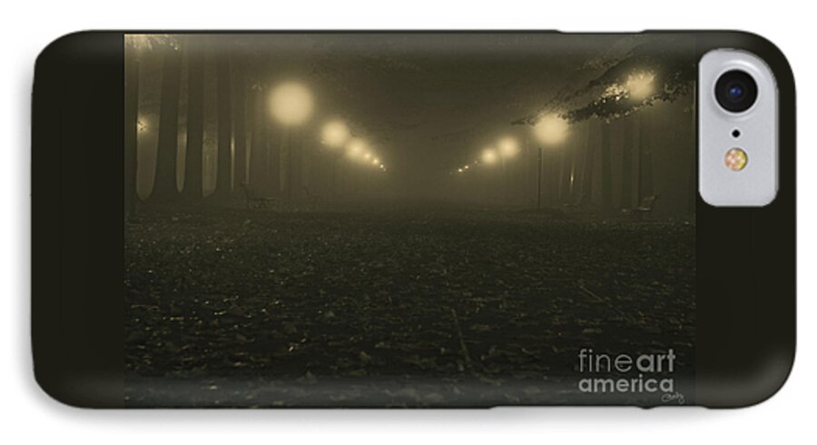 Italy iPhone 7 Case featuring the photograph Foggy night in a park by Prints of Italy