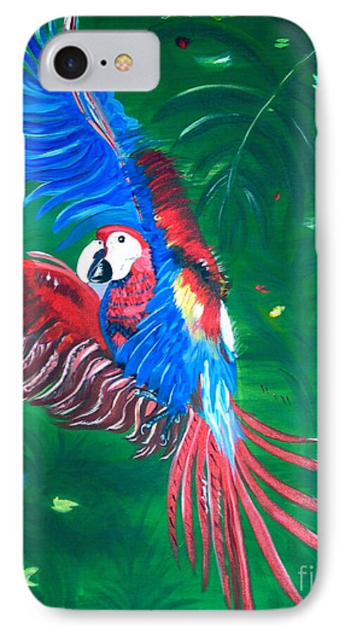 Parrot iPhone 7 Case featuring the painting Forest Landing by Phyllis Kaltenbach