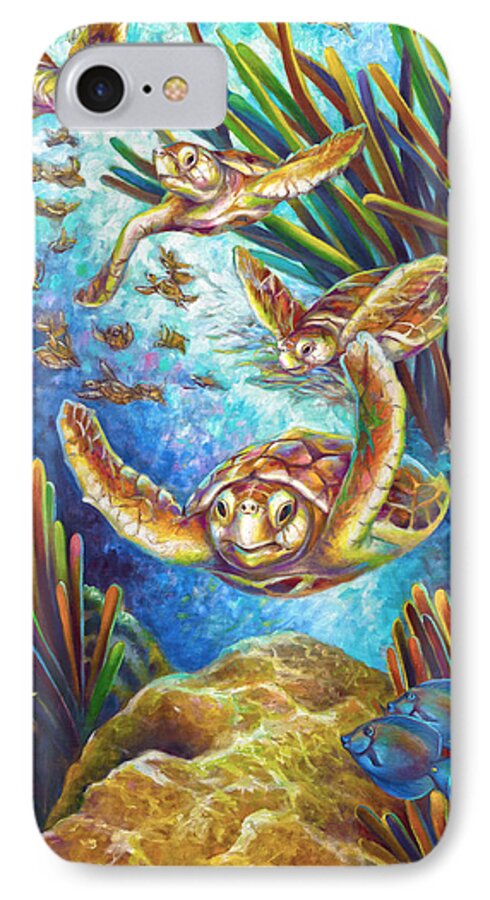 Loggerhead iPhone 7 Case featuring the painting Four Loggerhead Turtles by Nancy Tilles