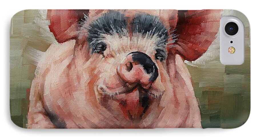 Pig iPhone 7 Case featuring the painting Friendly Pig by Margaret Stockdale