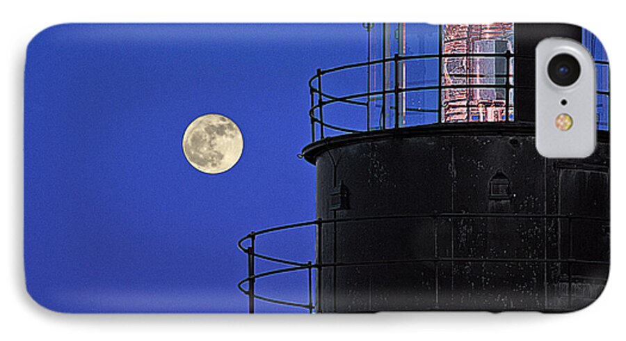 Full Moon And West Quoddy Head Lighthouse Beacon iPhone 7 Case featuring the photograph Full Moon and West Quoddy Head Lighthouse Beacon by Marty Saccone