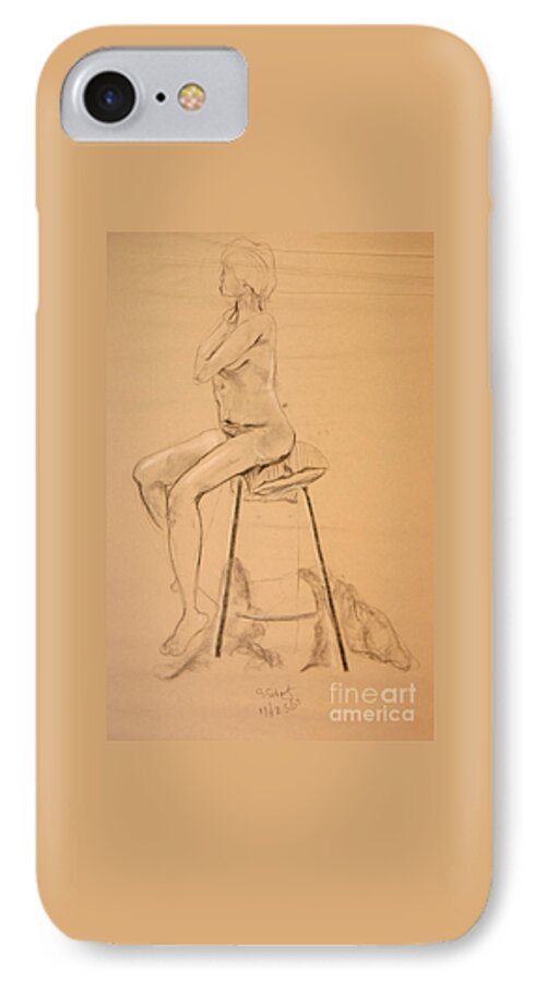 Charcoal Sketch iPhone 7 Case featuring the digital art Full Nude Profile by Gabrielle Schertz