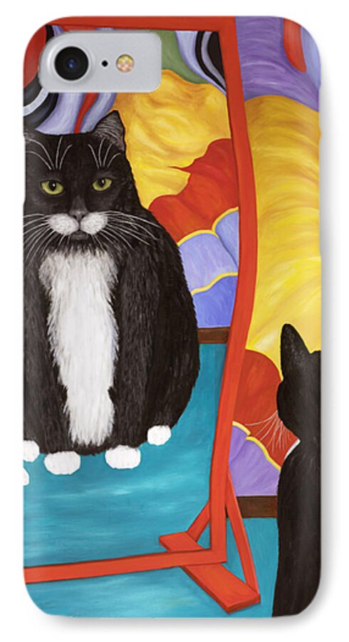 Cat Art iPhone 7 Case featuring the painting Fun House Fat Cat by Karen Zuk Rosenblatt