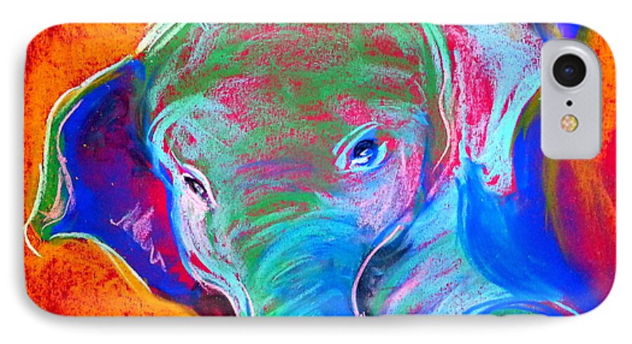 Elephant iPhone 7 Case featuring the painting Funky Baby Elephant Blue by Sue Jacobi