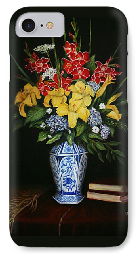 Lilies iPhone 7 Case featuring the painting Garden Flowers by Sandra Nardone
