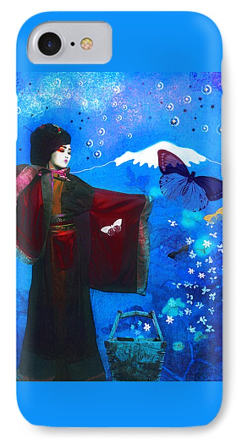 Geisha iPhone 7 Case featuring the photograph Geisha with butterflies by Jeff Burgess