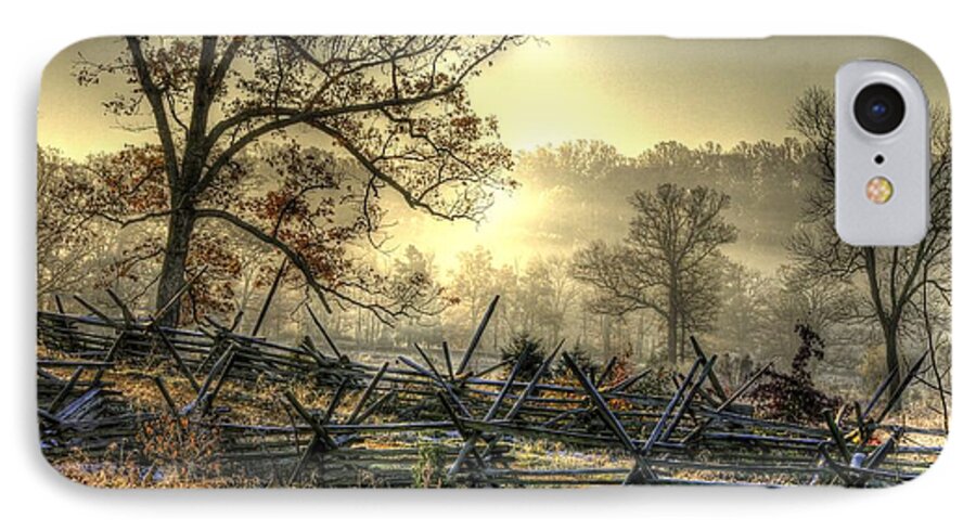 Civil War iPhone 7 Case featuring the photograph Gettysburg at Rest - Sunrise Over Northern Portion of Little Round Top by Michael Mazaika