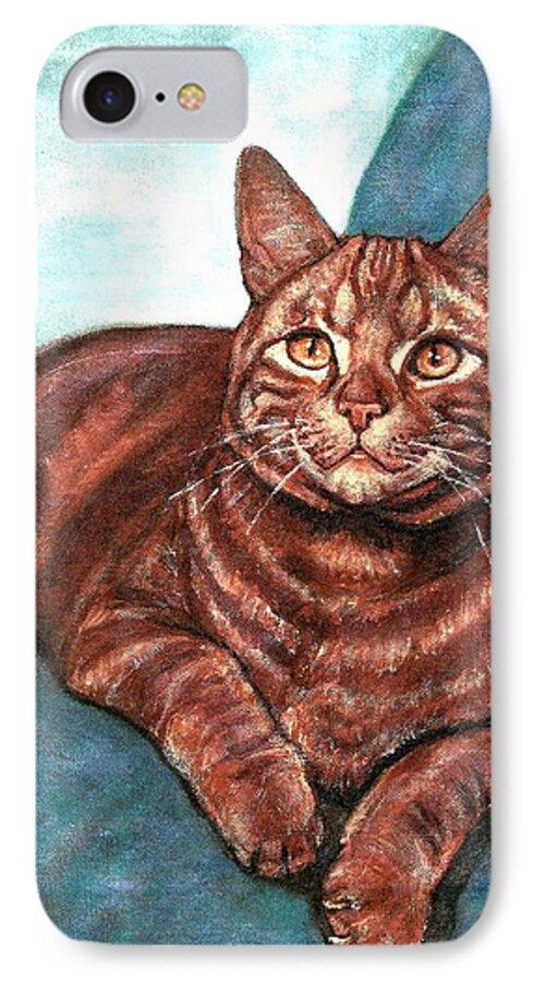Cat iPhone 7 Case featuring the painting Ginger Tabby by VLee Watson