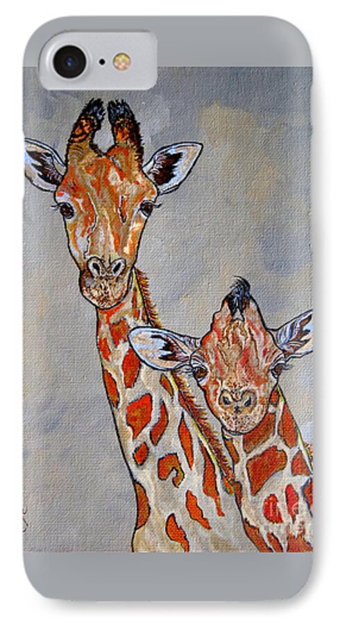 Giraffe iPhone 7 Case featuring the painting Giraffes - Standing Side by Side by Ella Kaye Dickey